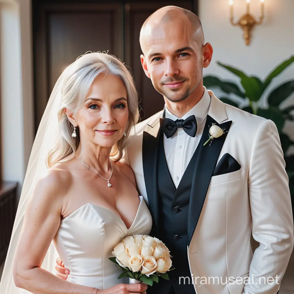 Elegant Mature Bride and Youthful Groom in Wedding Portrait