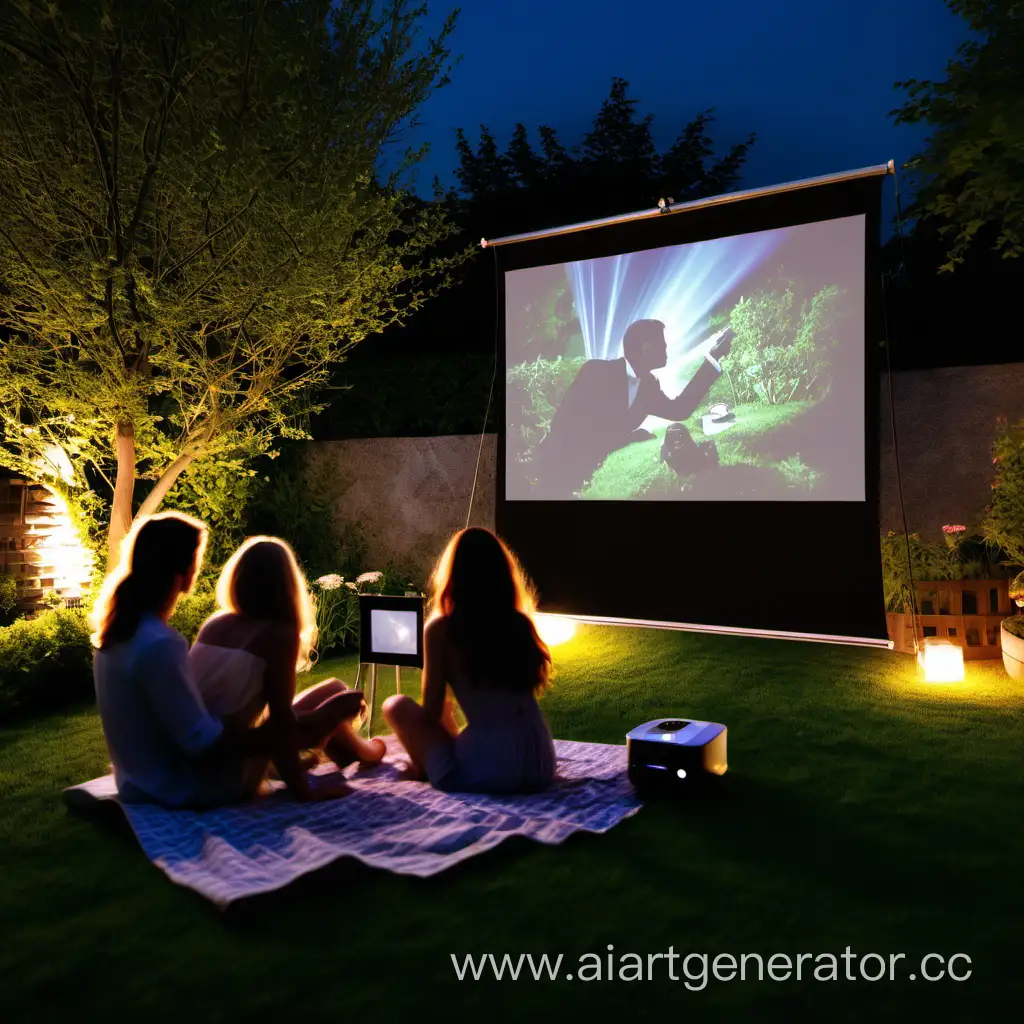романтический вечер с проектором  в саду