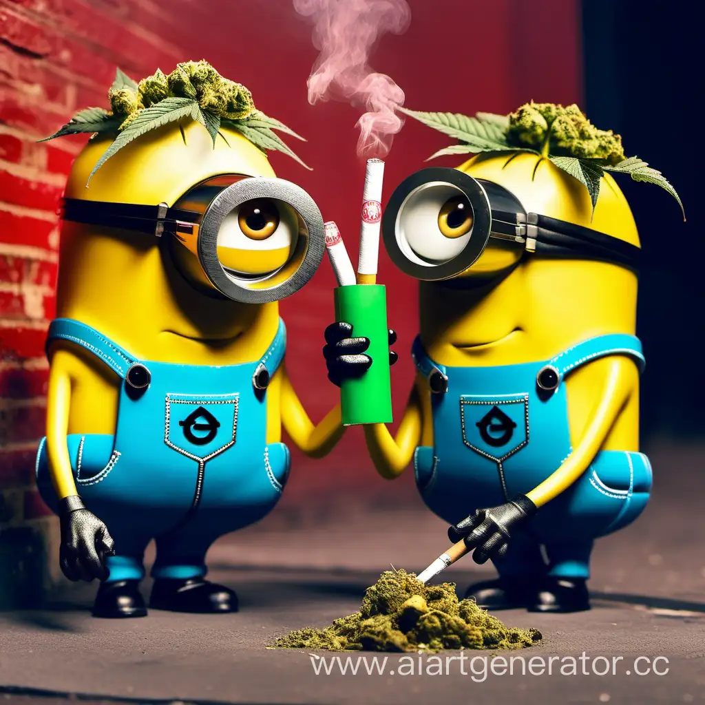 Minions smoke cigarettes with marijuana near the nightclub