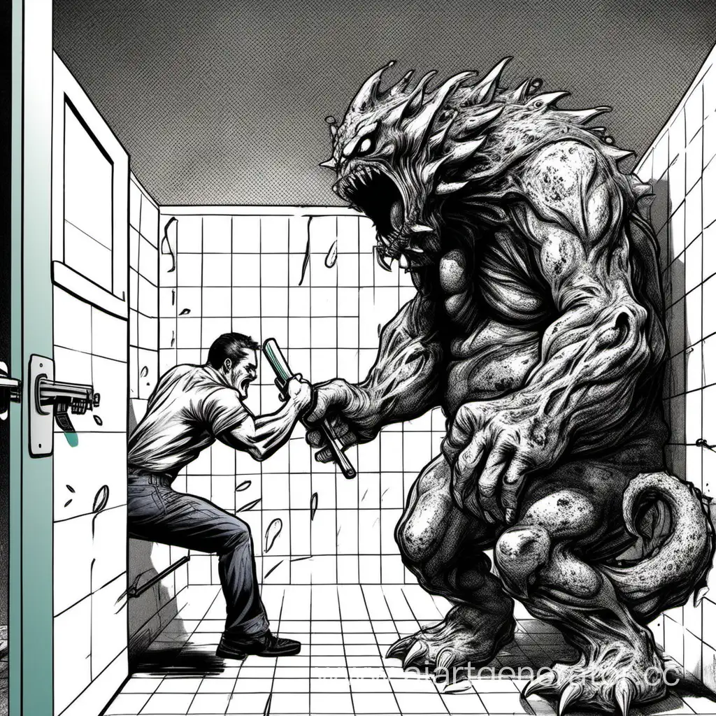 Man-Battles-Shit-Monster-with-Dildo-in-Bathroom-Confrontation