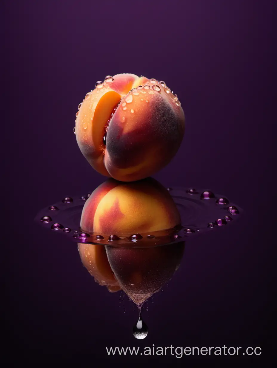 Fresh-Peach-with-Glistening-Water-Droplets-on-Dark-Purple-Background