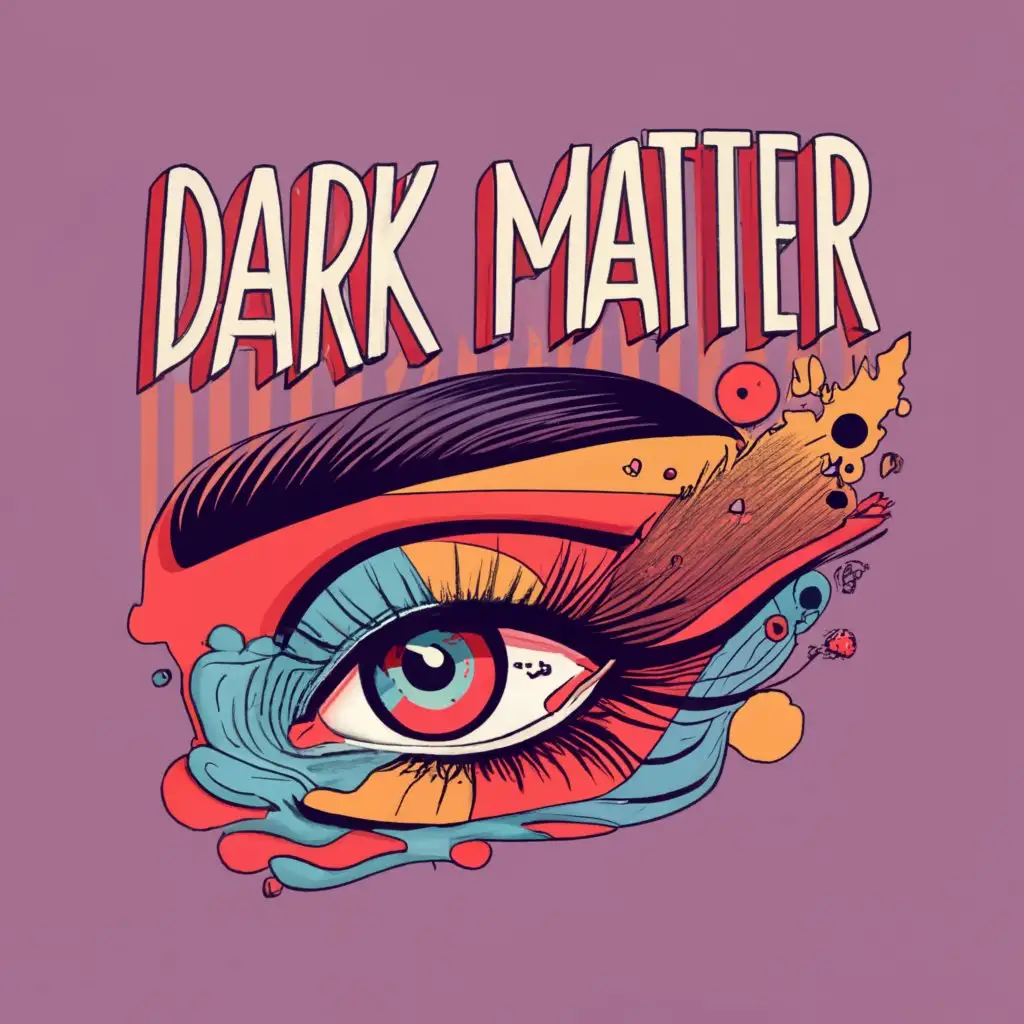 logo, a FEMININE mystical eye, on a square eyeshadow palette with eyeshadow on the eye, the dark Matter Color Scheme palette has 6 colors which are, Rosso Corsa, Ferrari Red, Resolution Blue, Cetacean Blue, and Rich Black, with the text "dark matter shadow palette", typography, be used in Beauty Spa industry