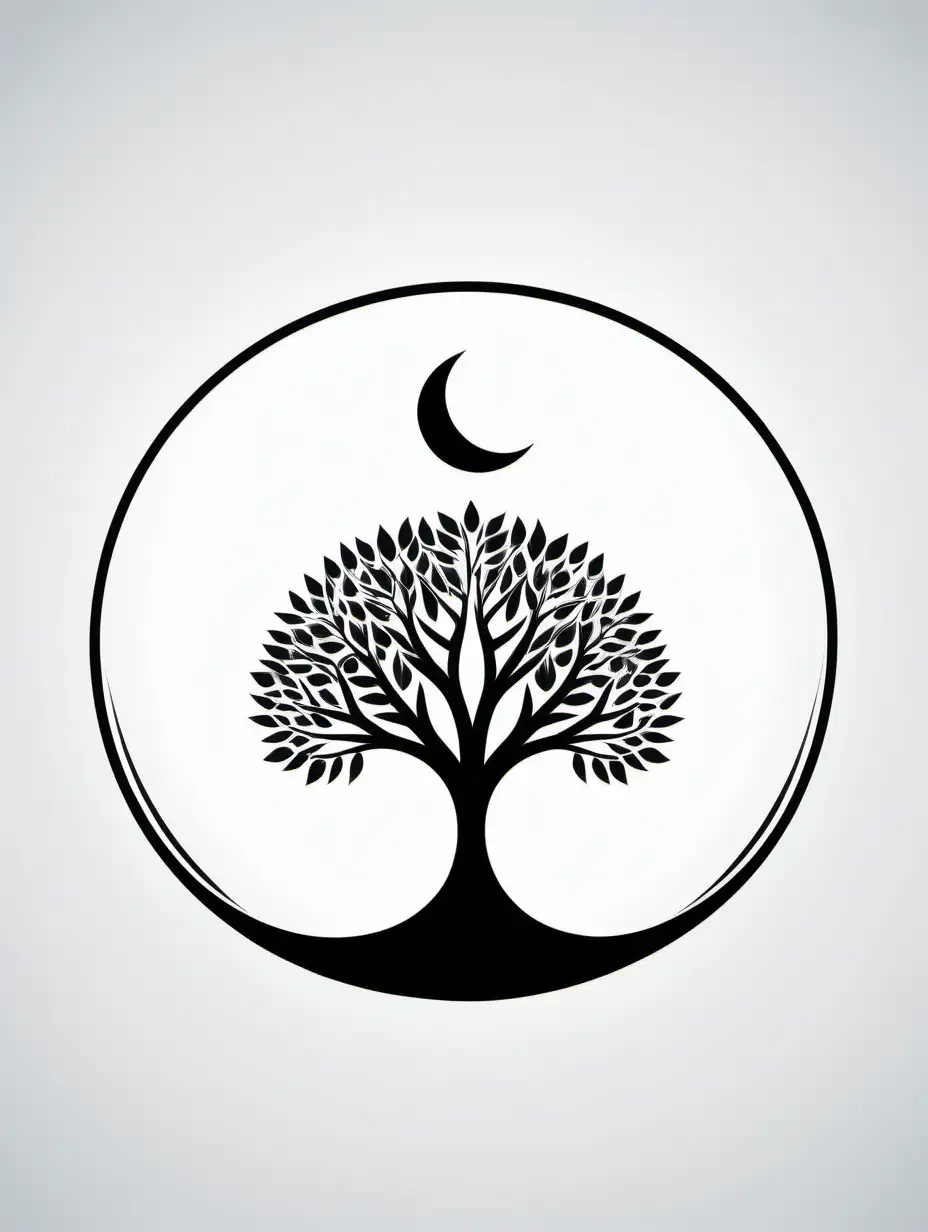 the essence of minimalism, tree, vector, black and white, icon, logo, semi circle, crescent, minimalist design 