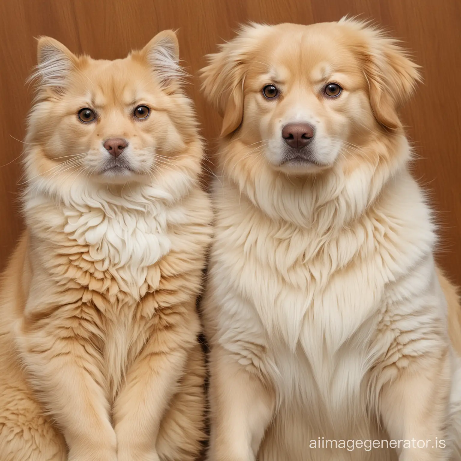 golden retriever face and ragdoll cat body