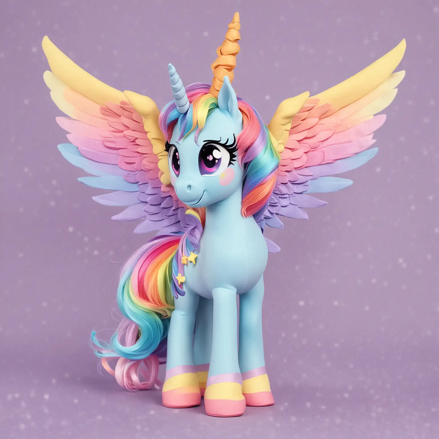 Pastel Rainbow My Little Pony with Unicorn Horn and Wings