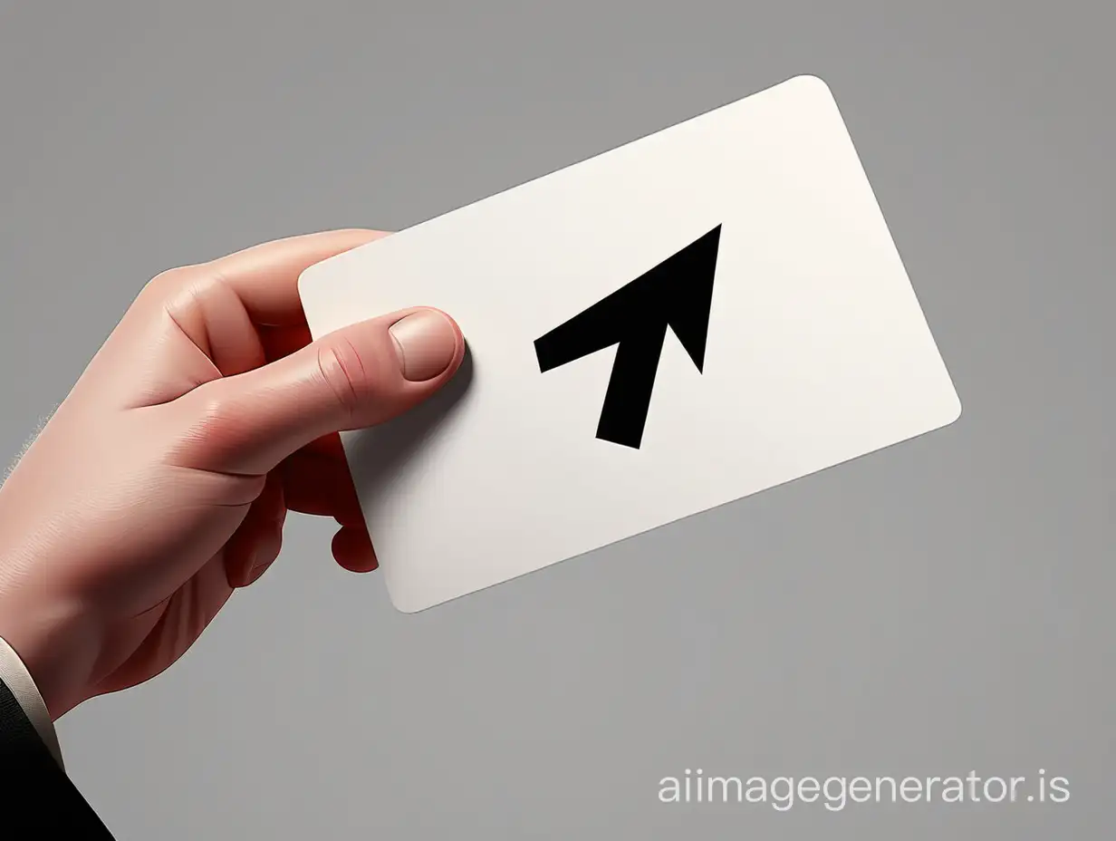 a hand holding a card with an upward-pointing arrow