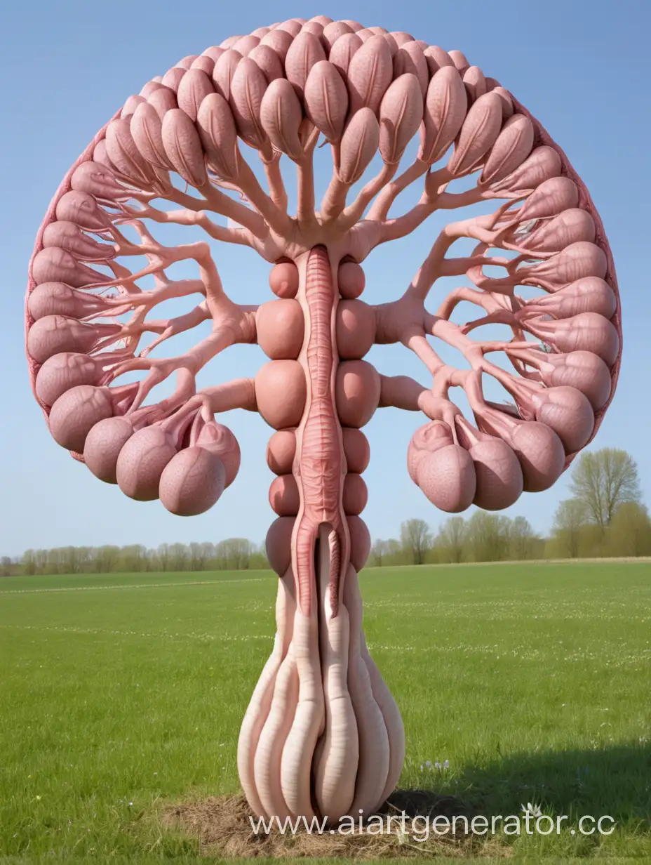 дерево из мужских членов или половых органов в поле весной