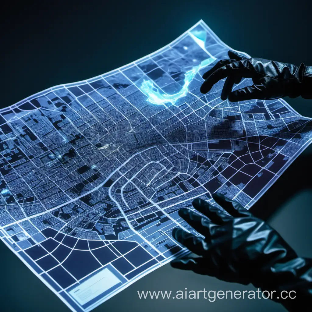 Gloved-Hands-Holding-Holographic-City-Map