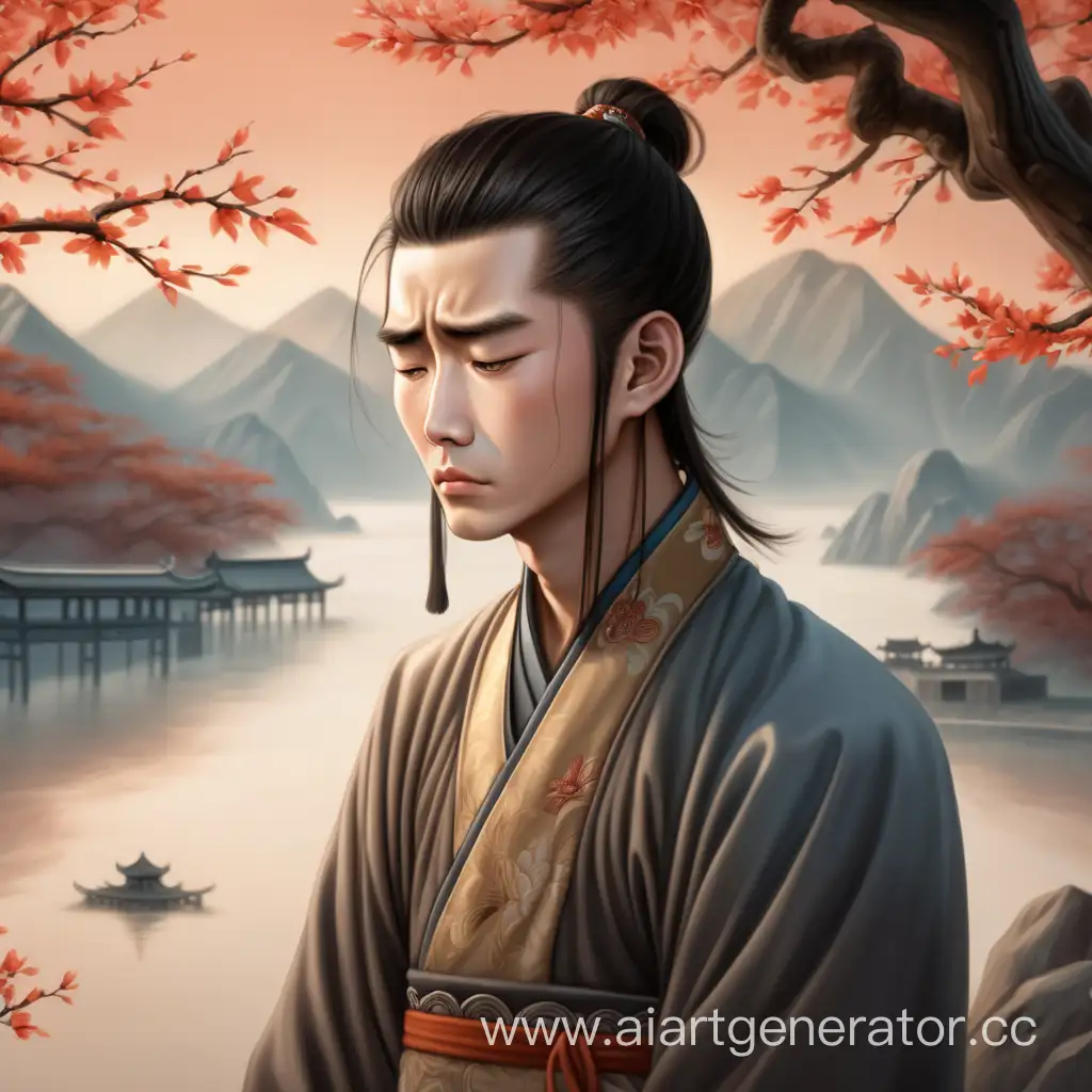 Chinese-Man-in-Emotional-Solitude-Amidst-Serene-Beauty