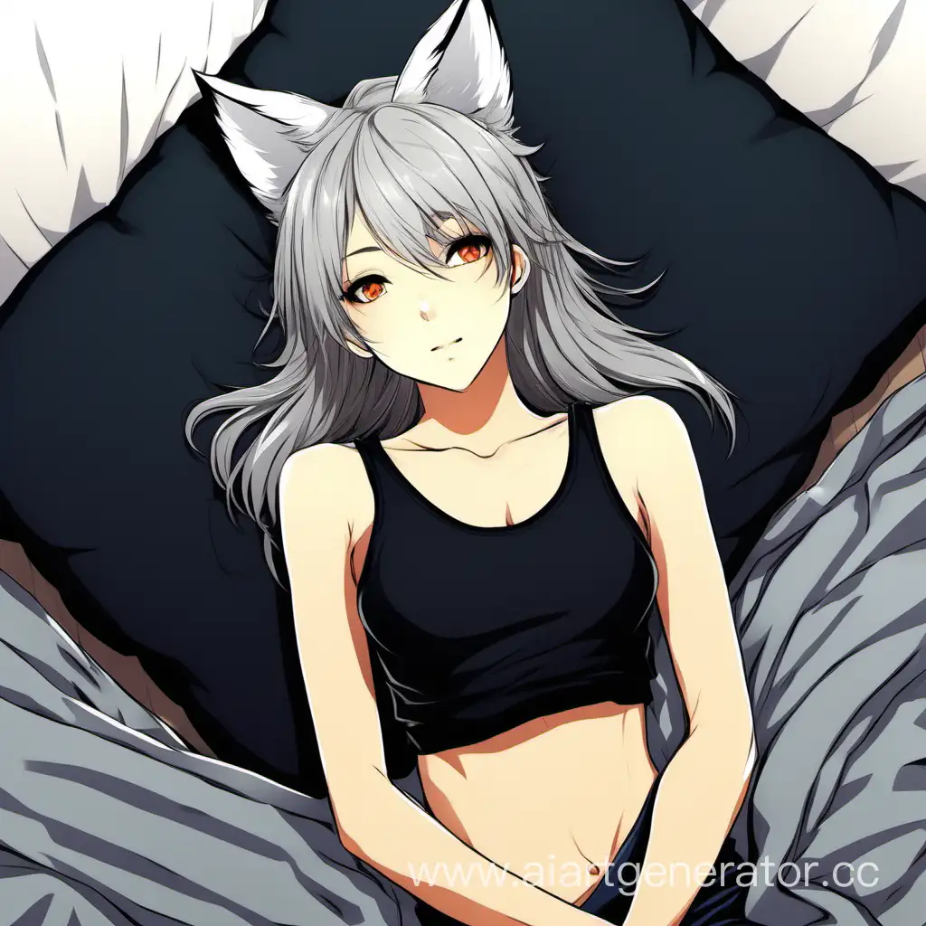 Anime-Girl-with-Gray-Hair-and-Fox-Ears-Lying-on-Bed