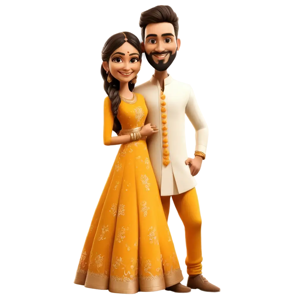 Stunning-Haldi-Caricature-PNG-Bride-and-Groom-Standing-Tall-in-Vibrant-Colors