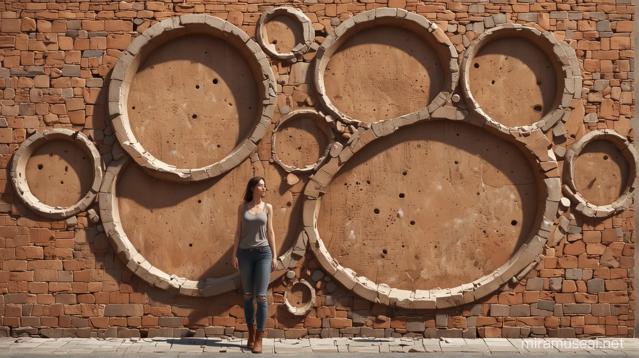 Woman in front of a wall with several circular holes of different sizes, concept art by Noah Bradley, Darek Zabrocki, Tyler edlin, Jordan Grimmer, Neil Blevins, James Paick, Natasha Tan, highly detailed, ultra detailed, ultra realistic, trending on artstation
