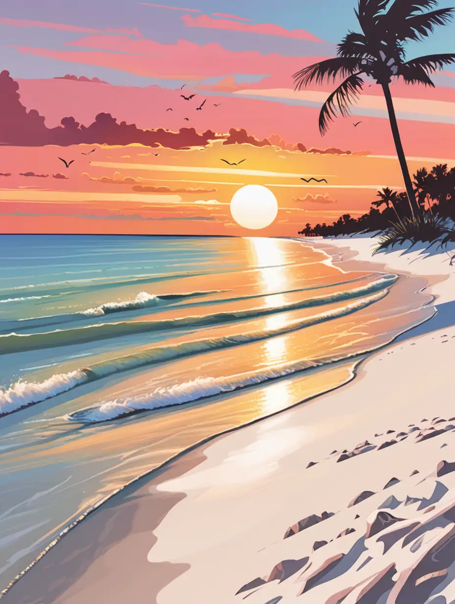 Serene Sunset Landscape on Anna Maria Island in Elegant Vector Style