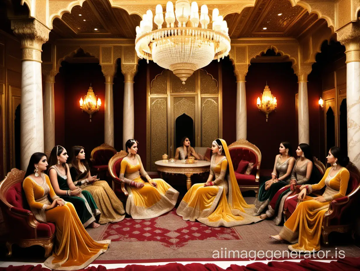 Opulent-Royal-Courtesan-Palace-in-Pakistan-with-Golden-Attired-Indian-Courtesans