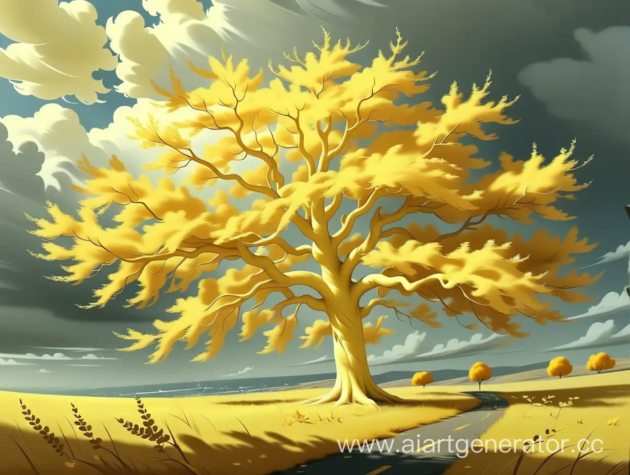самое прекрасное в мире желтеющее дерево, которое развивается на ветру