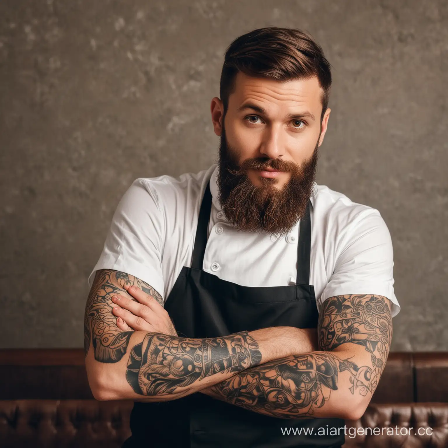 тридцатилетний мужчина, высокого роста, брюнет, с бородой,  руки в татуировках. Фанат белок, комиксов, работает поваром в лучшем ресторане Мюнхена. 
