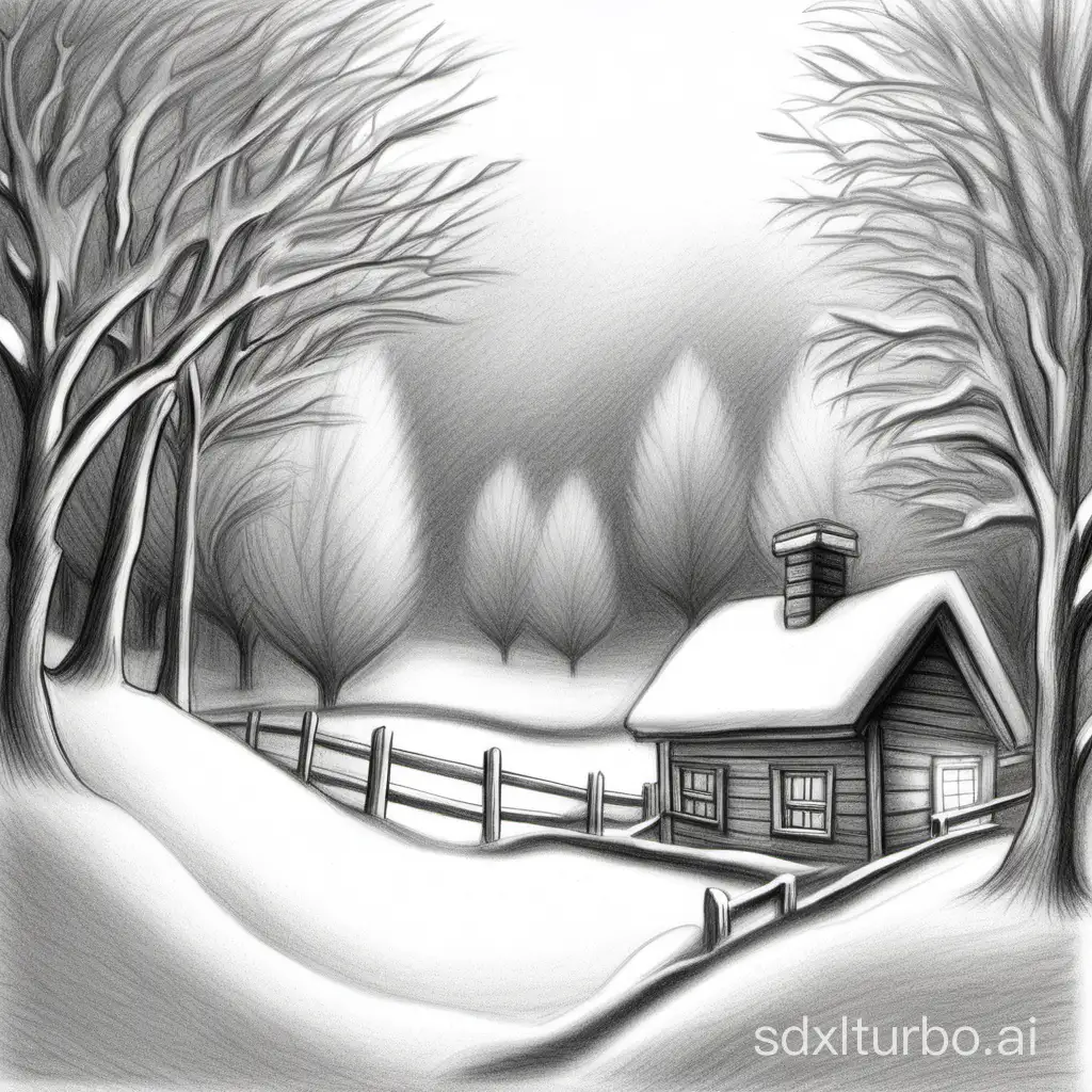 pencil drawing scenery easy snow