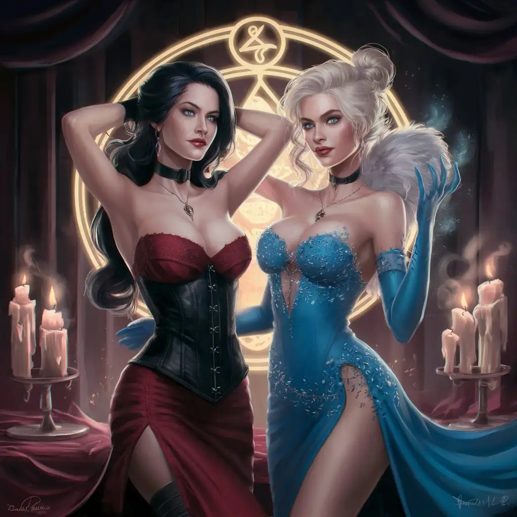 Seductive Yennefer and Triss Merigold from The Witcher Series Display Bare Torsos in Captivating Scene