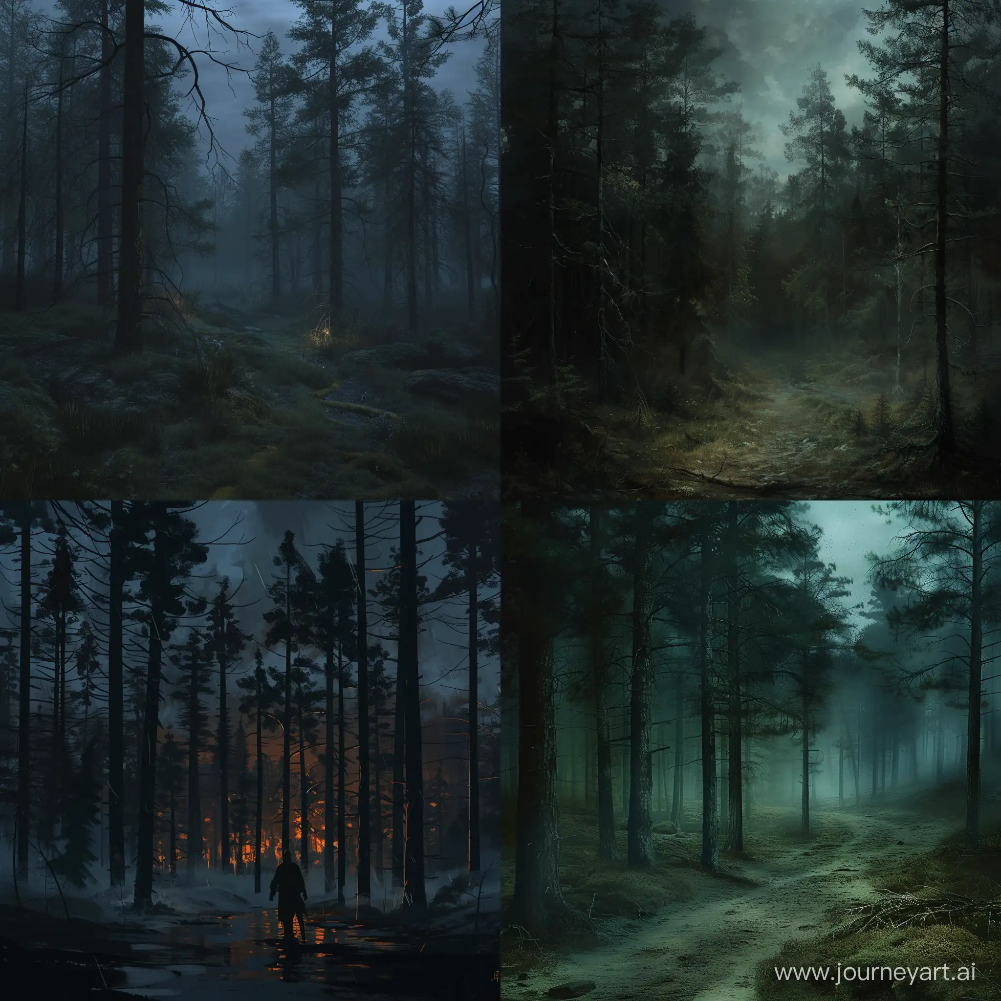 Dark mythical forests of the taiga dark souls style