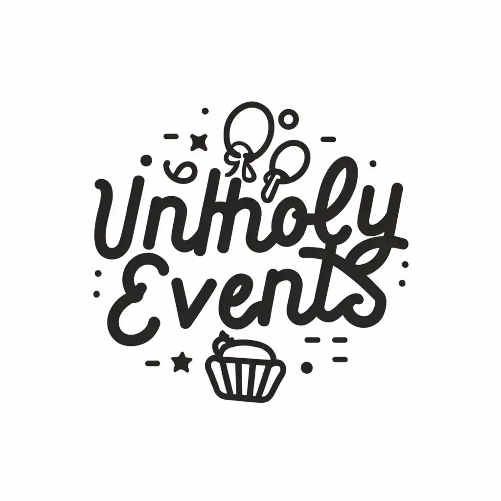 a logo design,with the text "Unholy Events", main symbol:events unholy baloons party fireworks presents
 cake,Minimalistic,be used in Events industry,clear background