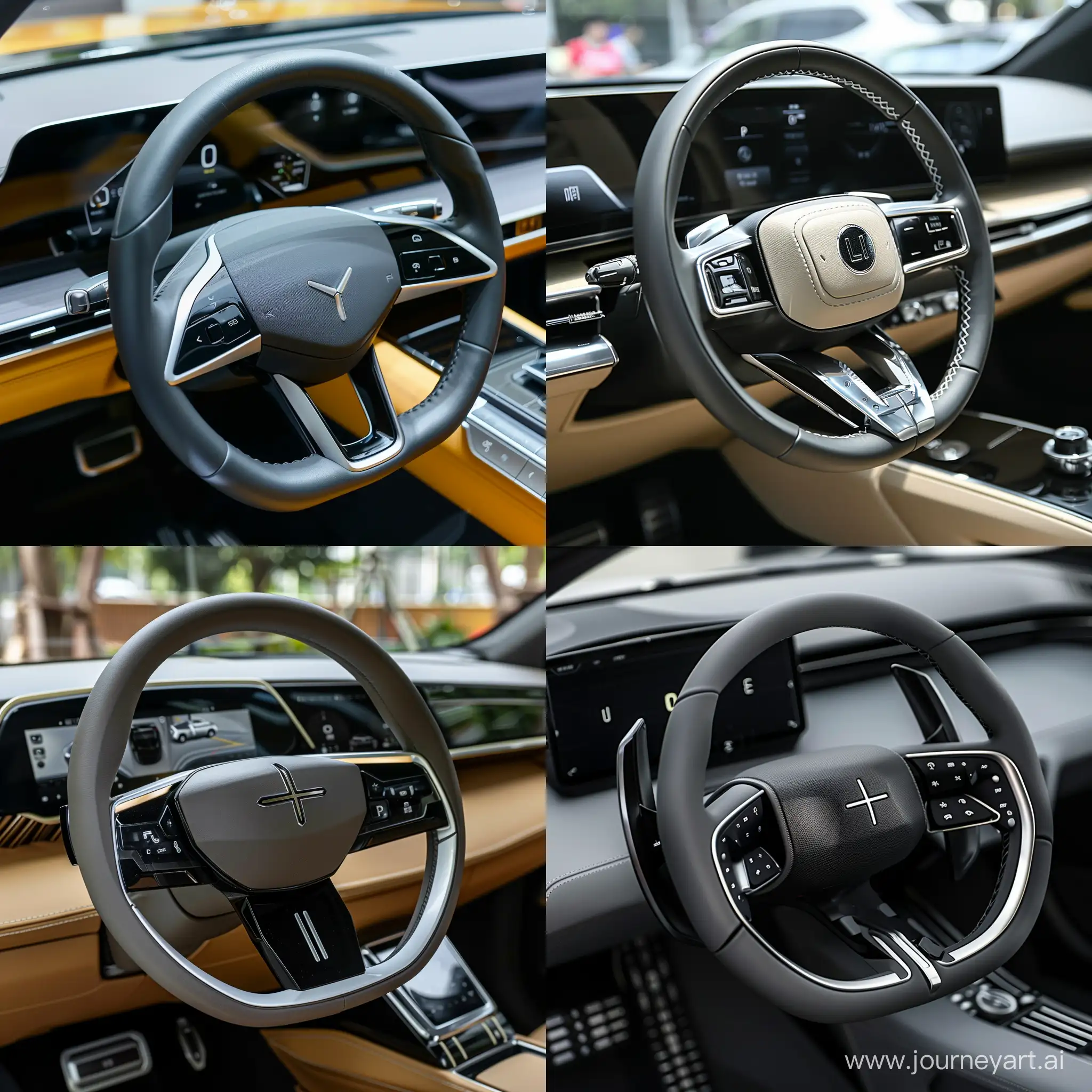 Руль современного автомобиля Li Xiang с оригинальным красивым дизайном, с несимметричными кнопками на руле 