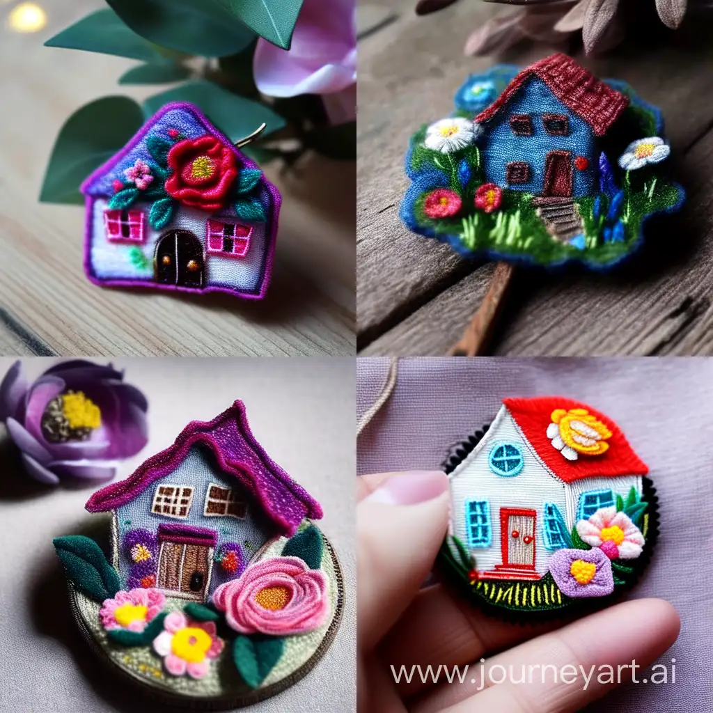 Quaint-Primitive-Art-Brooch-House-and-Flower-Embroidery