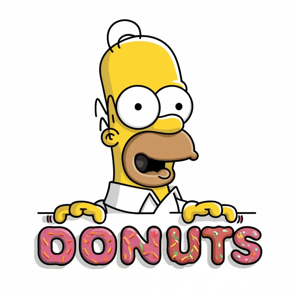logo, Homer Simpson, with the text "MMM donuts", typography