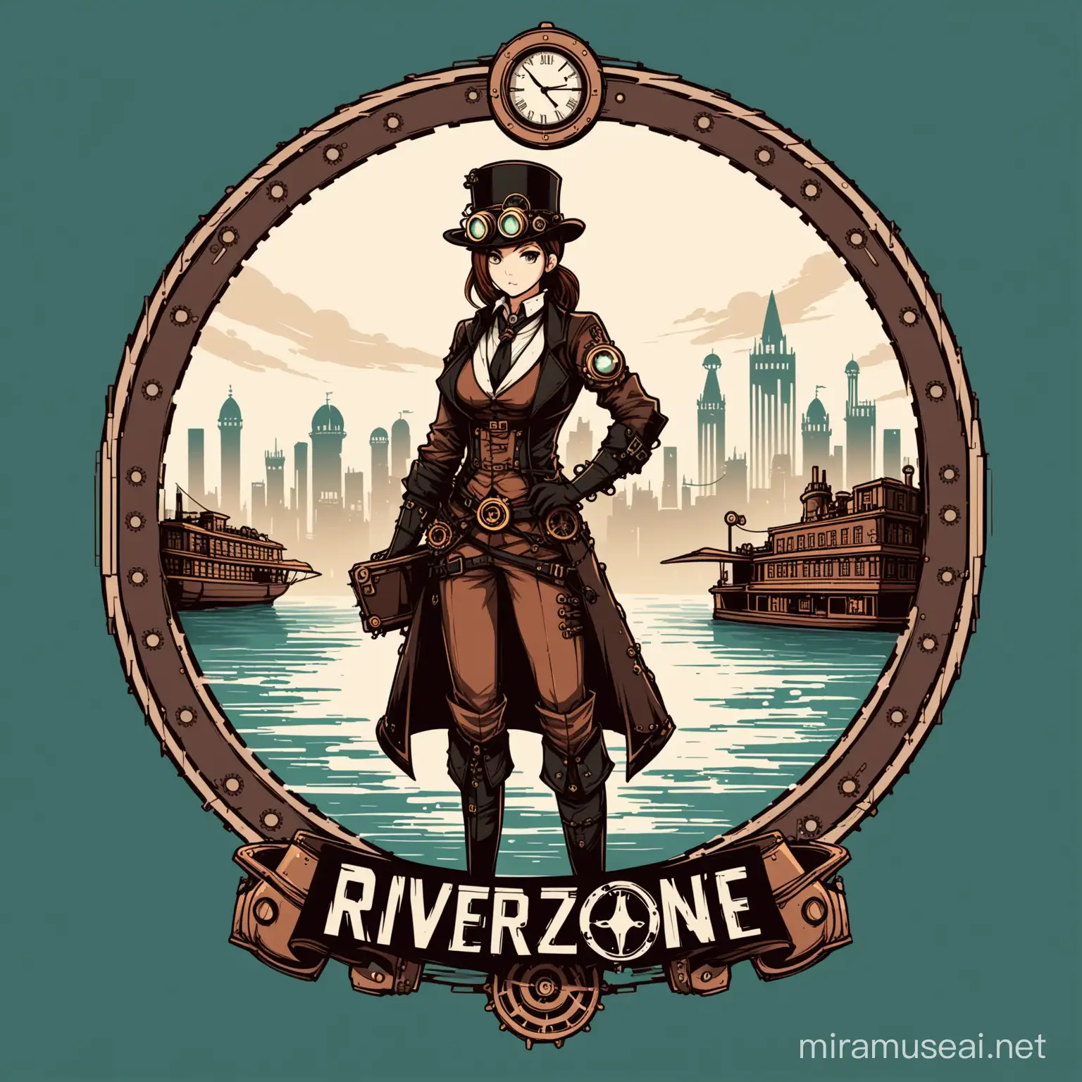 аватар для города в стиле стимпанк, минимализм, с именем RiverZone
