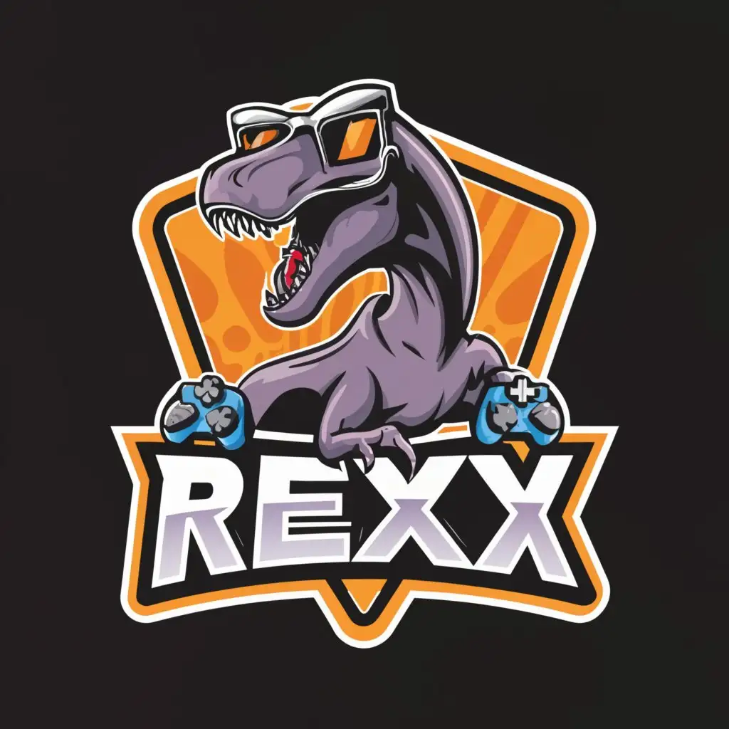 a logo design,with the text "Rexroxx", main symbol:T-Rex playing games,complex,be used in Entertainment industry,clear background