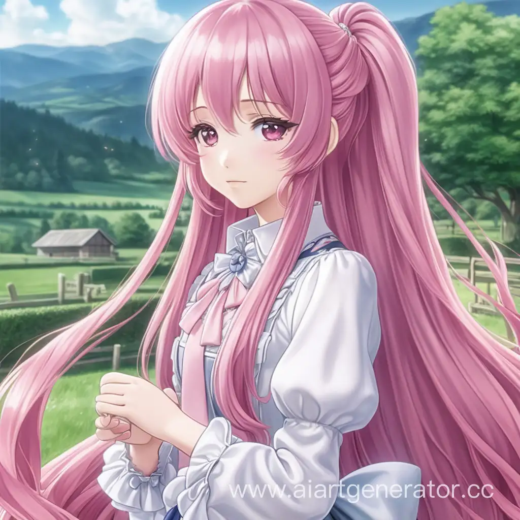 девушка простолюдинка с розовыми длинными волосами красивее любой аристократки в виде аниме 
