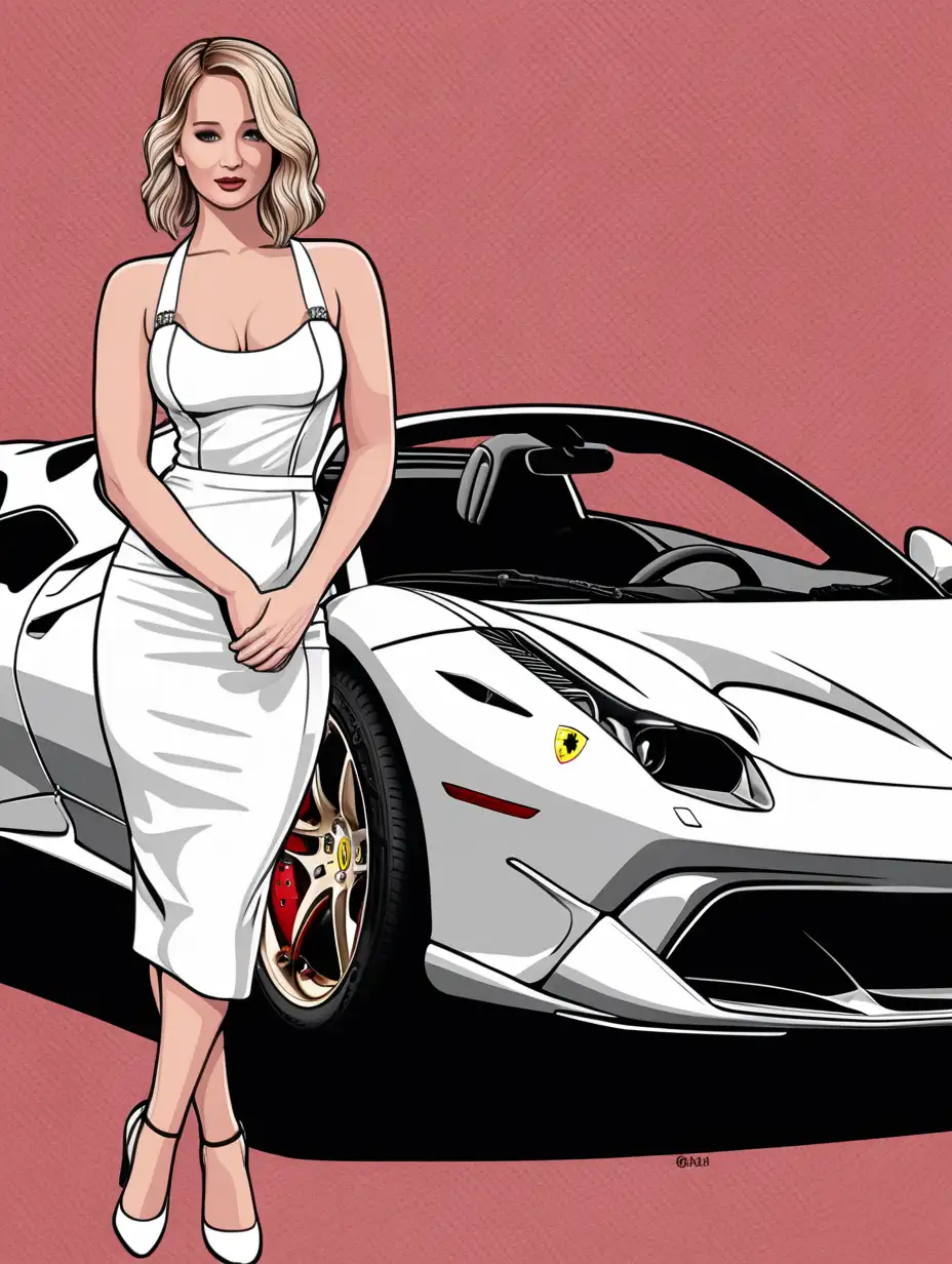 Jennifer-Lawrence-Poses-with-Ferrari-488-in-PinUp-Style