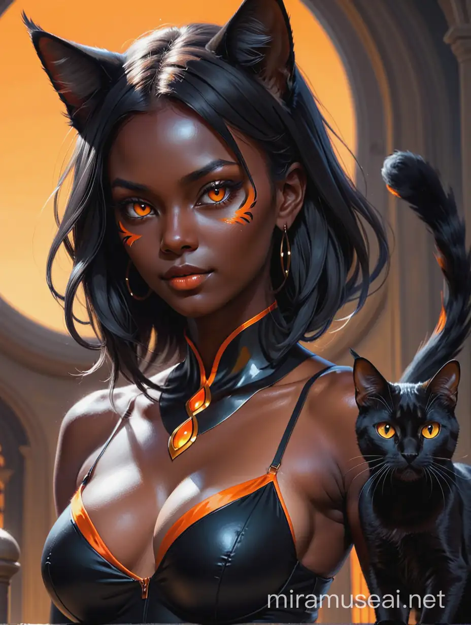 Dark Woman with Cat Features and Orange Cat Eyes