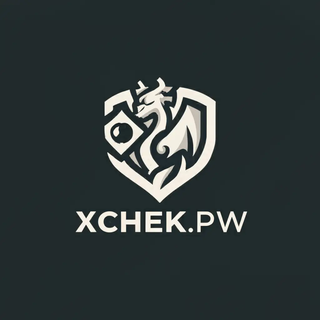 a logo design,with the text "Xchek.pw", main symbol:Dragon with a shield,Minimalistic,be used in Internet industry,clear background