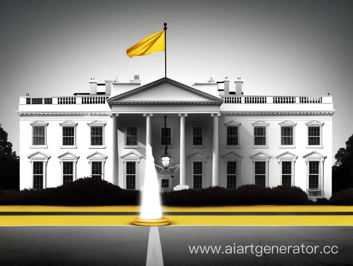 Белый дом, на улице которого стоит желтый  флаг