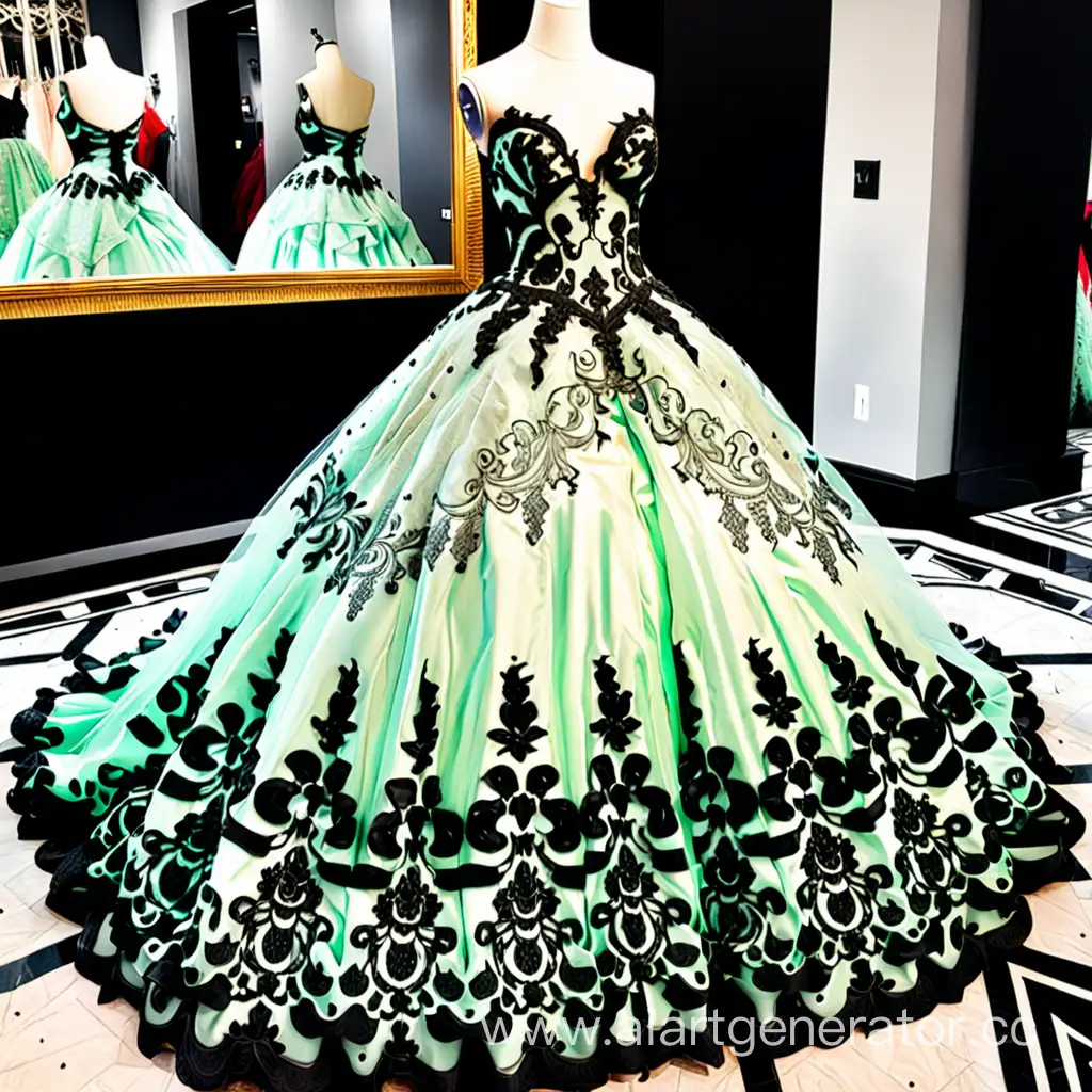 Elegant-MintColored-Ball-Gown-with-Black-Lace-and-Ornate-Pattern