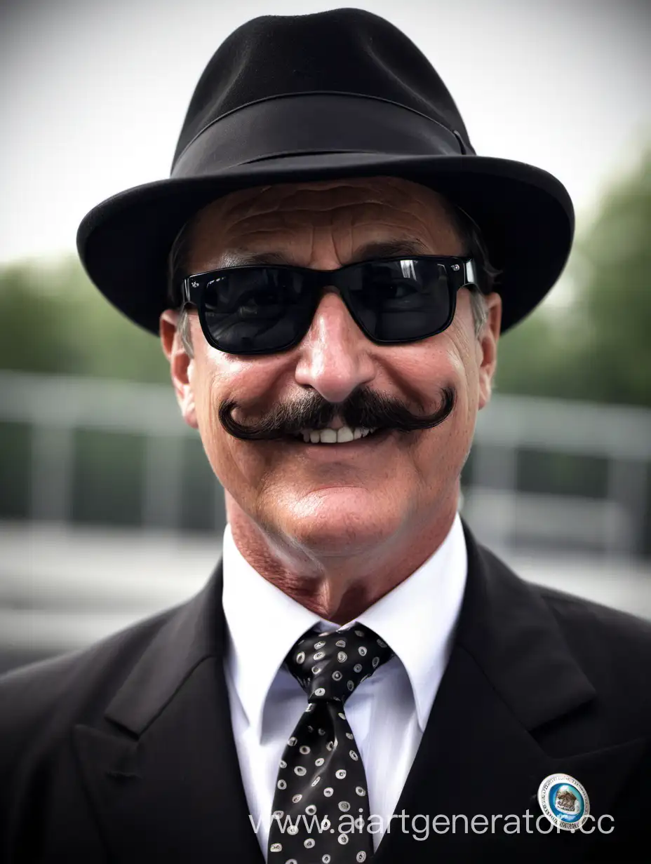 Smiling-Man-in-Black-Hat-and-Dark-Glasses-with-Reflective-Lenses