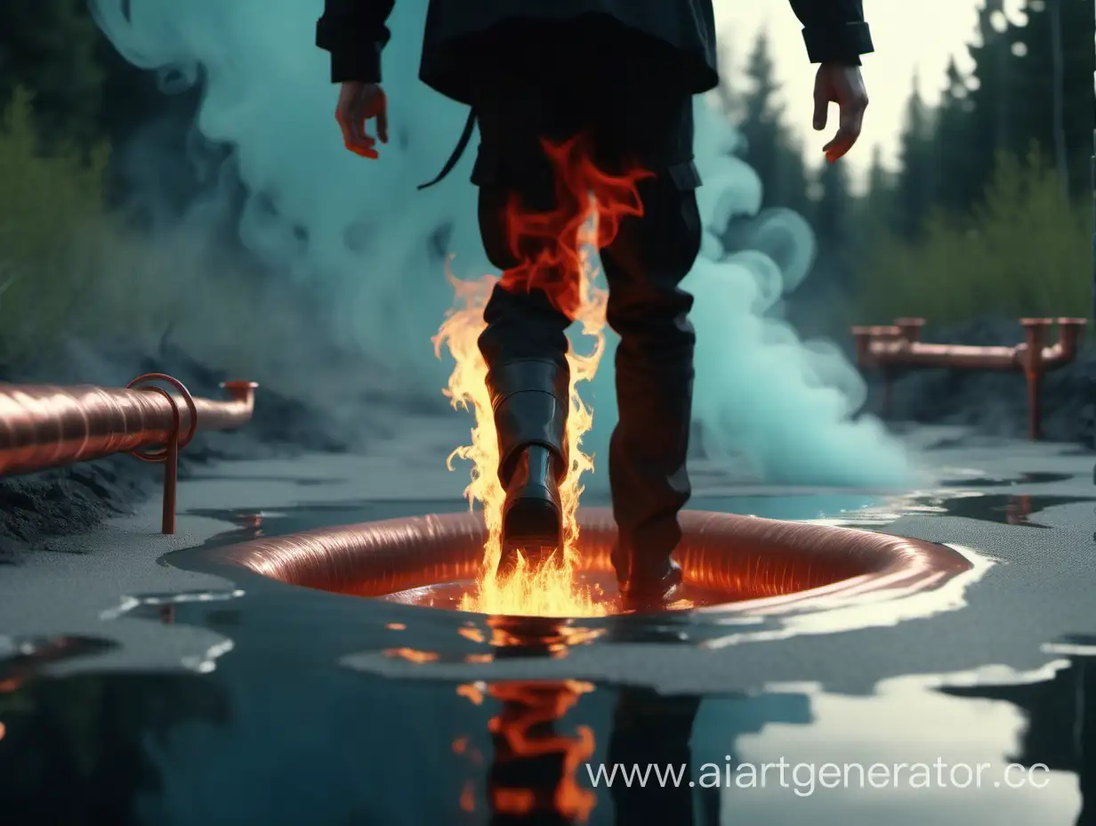 NeoFuturistic-Journey-Walking-Through-Fire-and-Water-on-a-Copper-Pipe