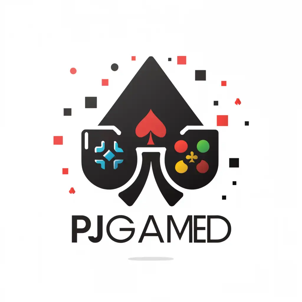 a logo design,with the text "PJGamed", main symbol:Spade and controller,Moderate,clear background