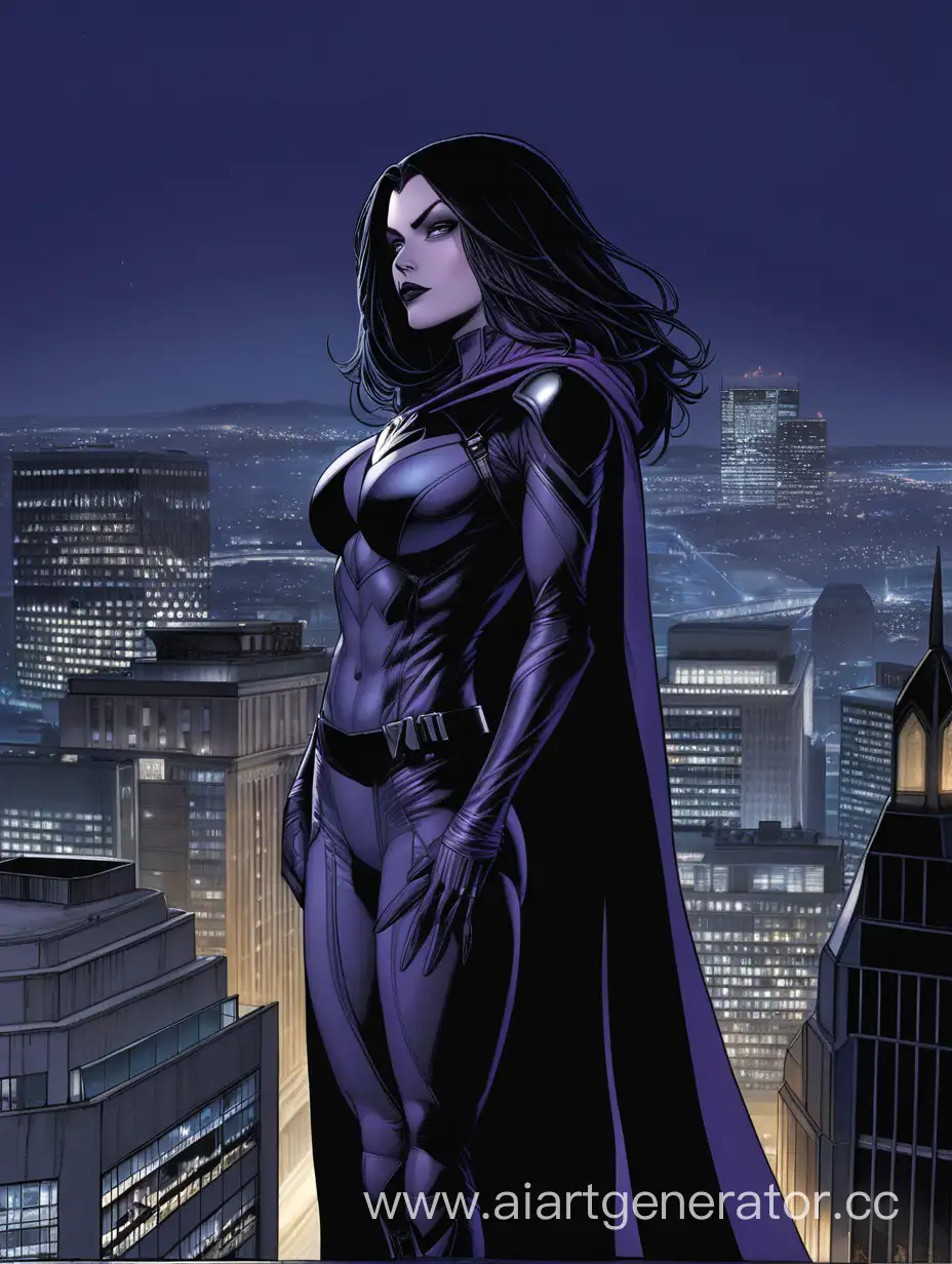 Raven-DC-Universe-Character-Overlooking-the-Night-Skyline