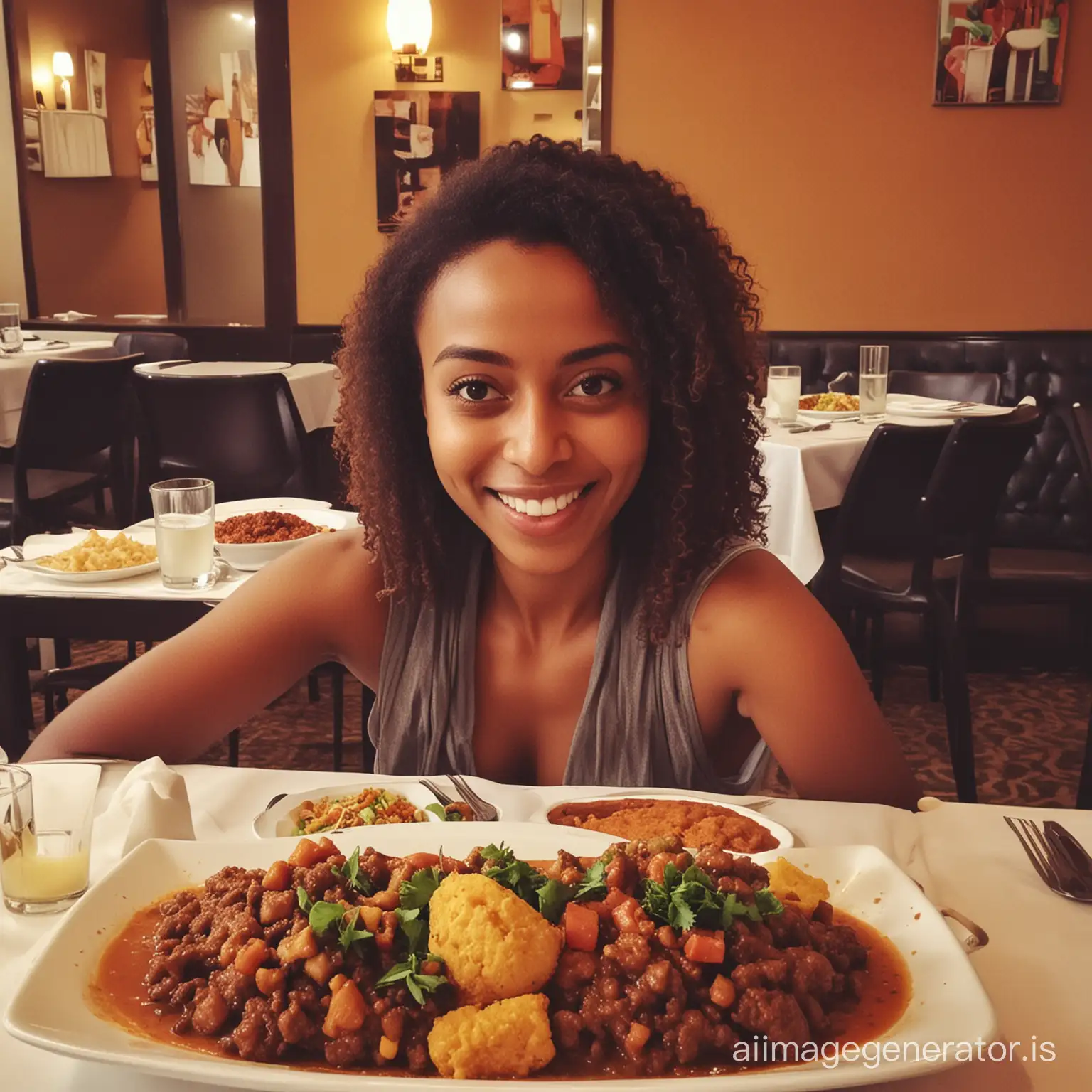 ETHIOPIAN FOOD REVIEWER HAVING FUN AND SELFIE WITH DELICIOUS FOOD AT THE MODERN HOTEL