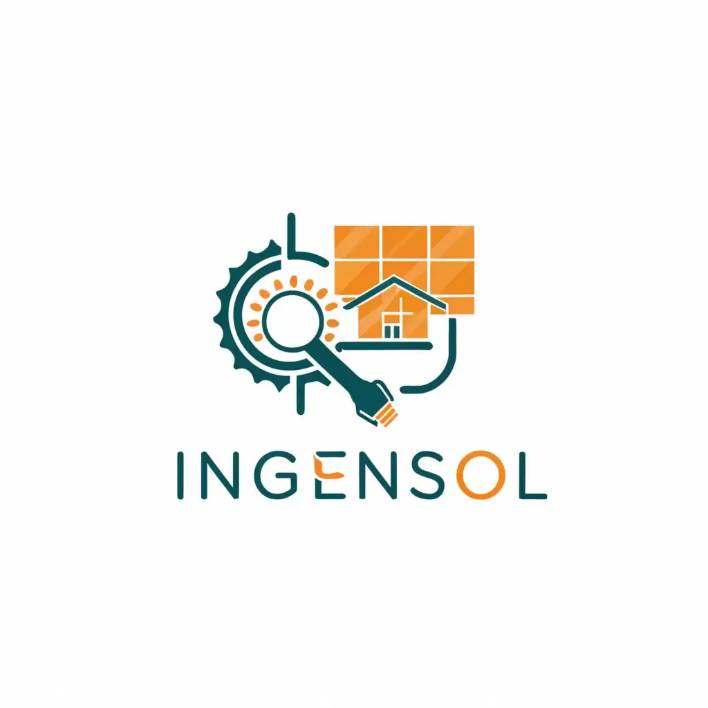 a logo design,with the text "INGENSOL", main symbol:civil engineering+ solar panels+energy saving+sustainability,Moderate,clear background