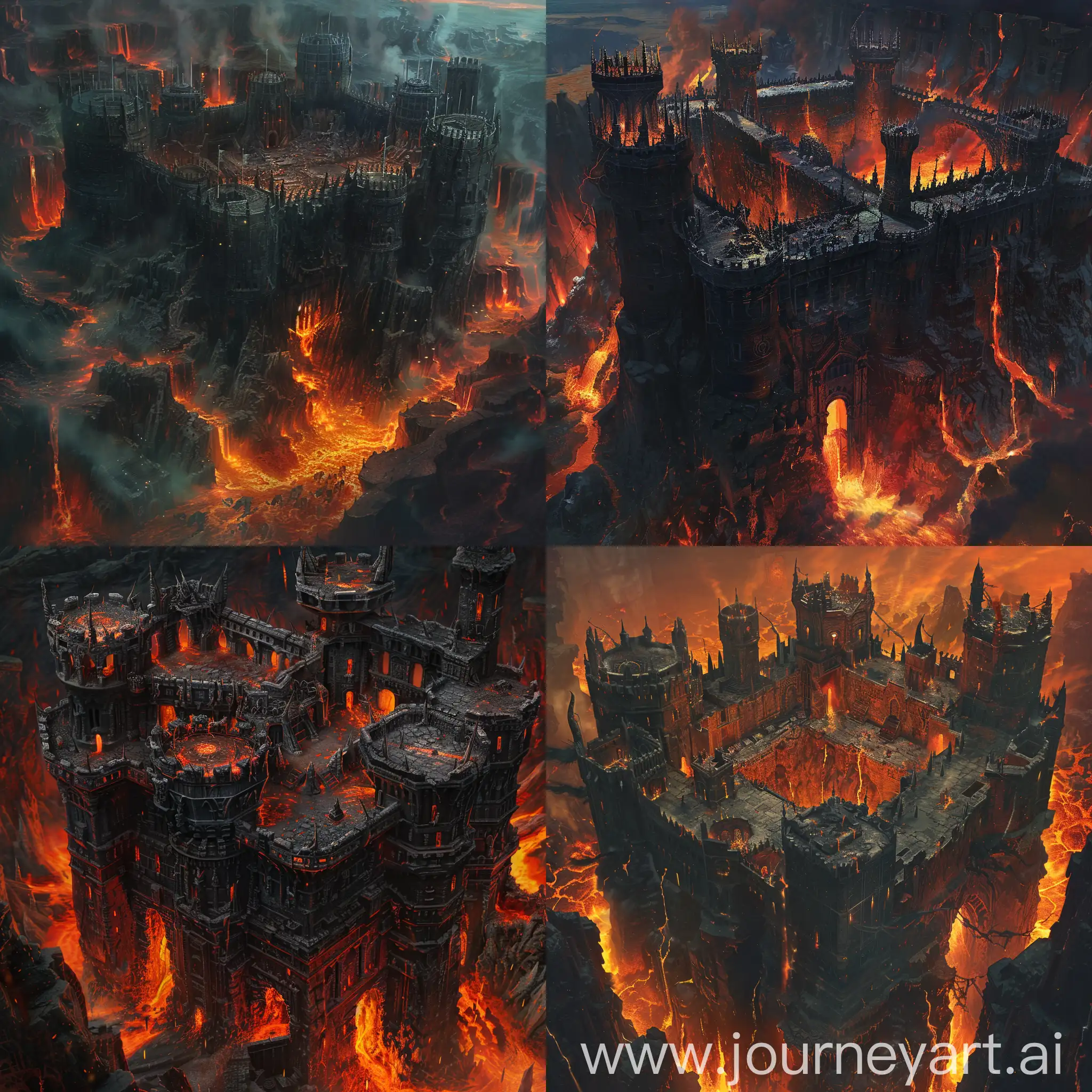 The Daevolos Fortress, erected in the depths of Avernus, in the False Larvae region, stands as a monolith of terror and power. Its fire-blackened walls enclose the Soul Market, a sinister place where devils trade captive souls, weighing their worth before subjecting them to eternal torment. This impenetrable citadel, surrounded by lava and desolation, resounds with the cries of despair of those who are traded and tortured there. The watchtowers, armed with sentinels, tirelessly watch the burning horizons, ready to defend their domain against any incursion. Without a doubt, a dark bastion where order and submission reign.
