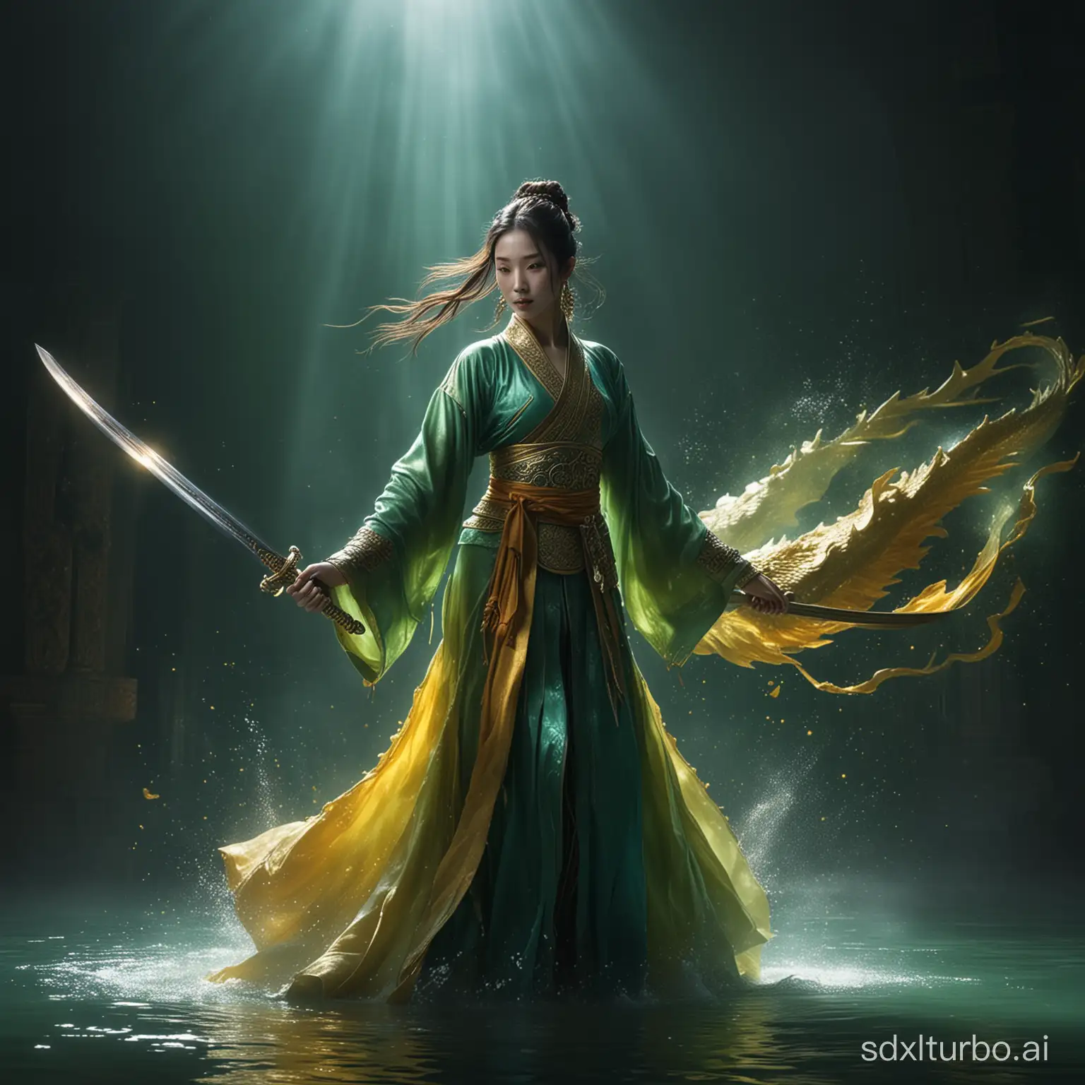 Ethereal-Sword-Dance-Oriental-Beauty-with-Glowing-Dragon-in-Eastern-Zhou-Dynasty-Setting