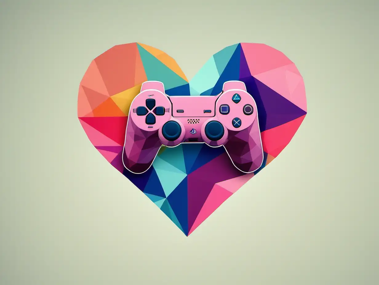 PlayStation Heart Amidst Polygon Shapes in Extra Soft Minimal Colors