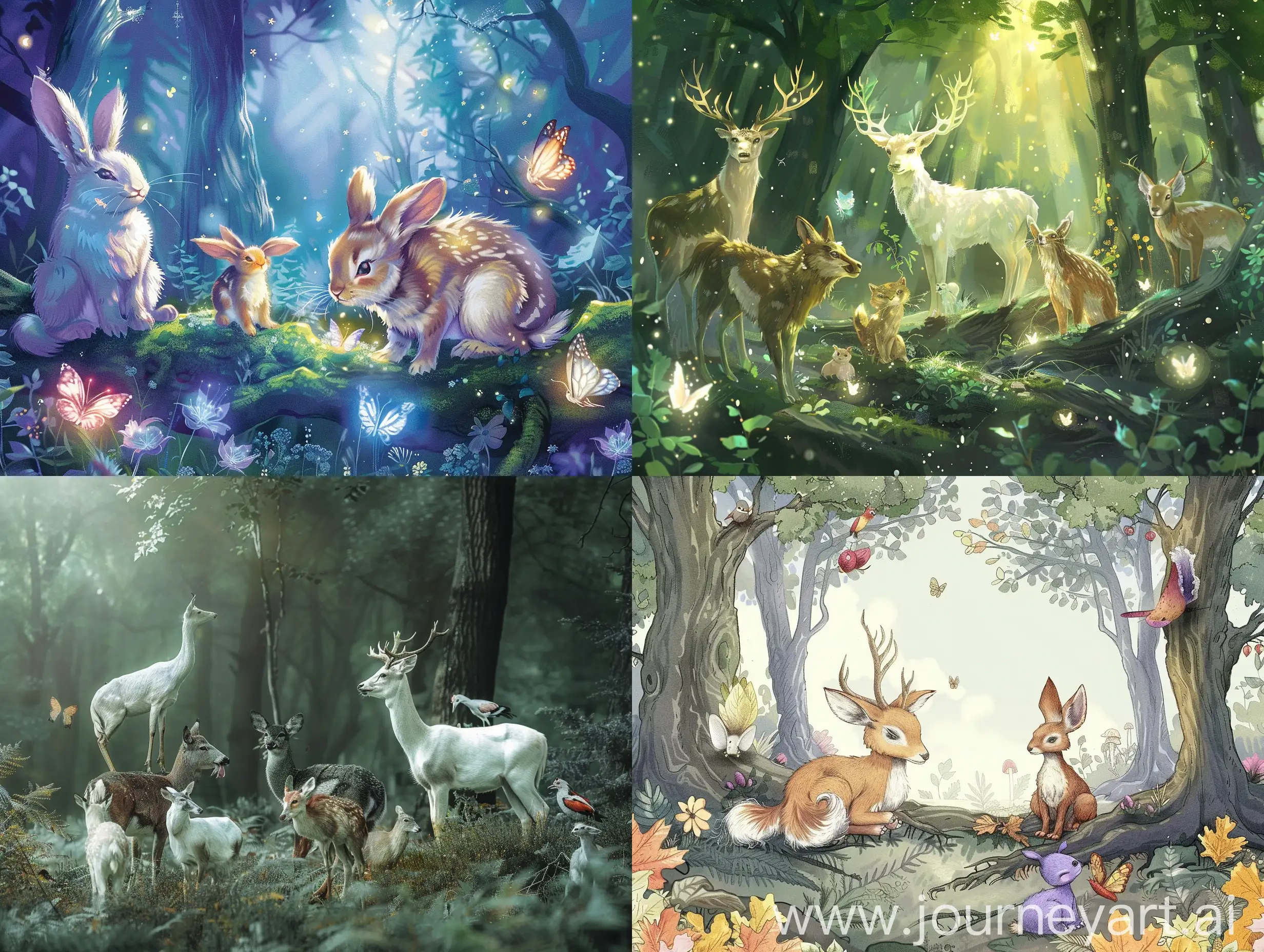magical animals in forest no color