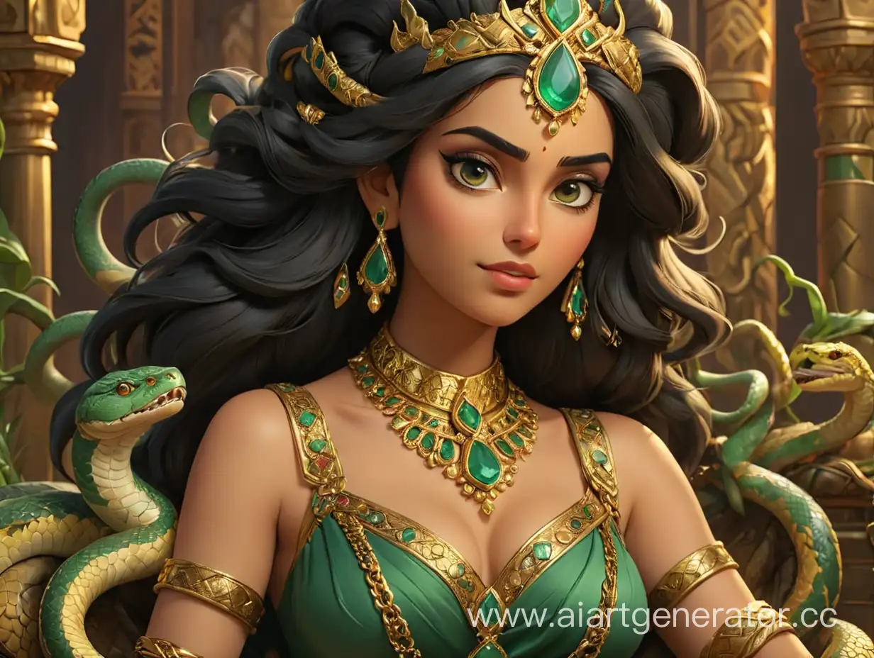 Persian-Queen-with-Serpent-Amidst-Treasures-of-Gold-and-Emeralds