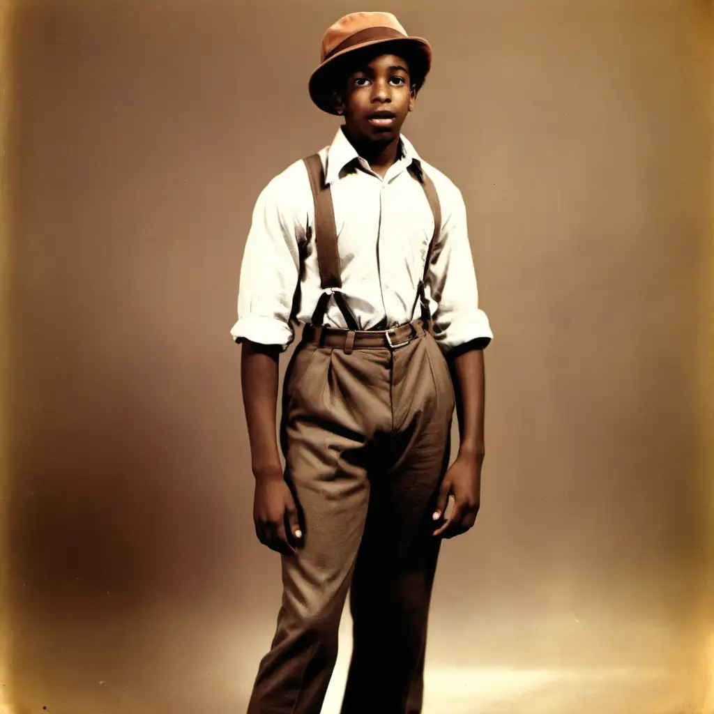 black young man back in the day with trousers and brown hat on