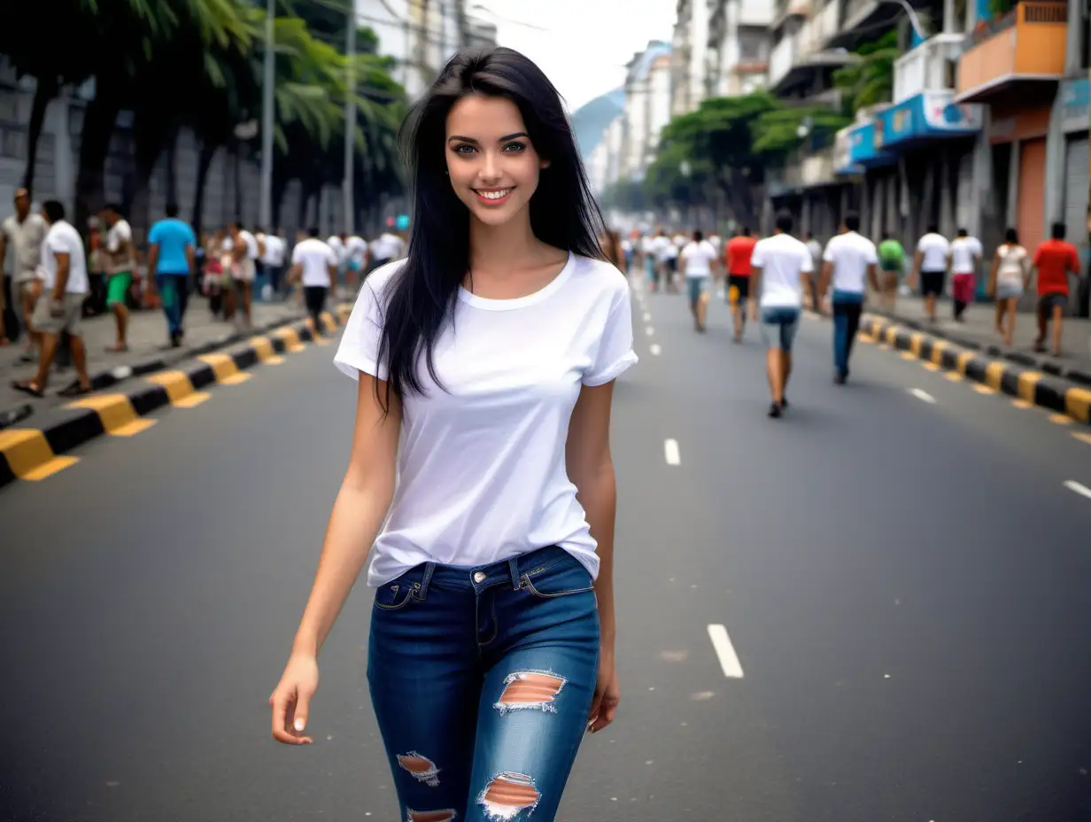 Stunning Young Woman Strolling in Copacabana Rio de Janeiro