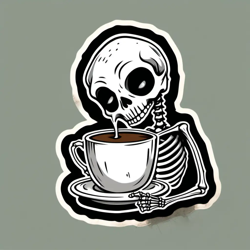 Skeletal Enjoyment Coffee Time Sticker Art