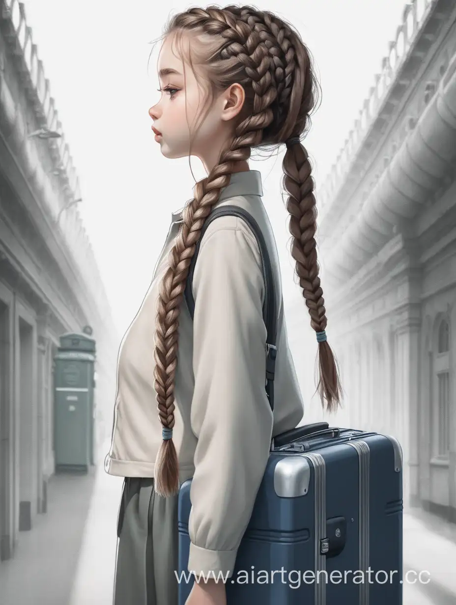 girl with two braids and a suitcase